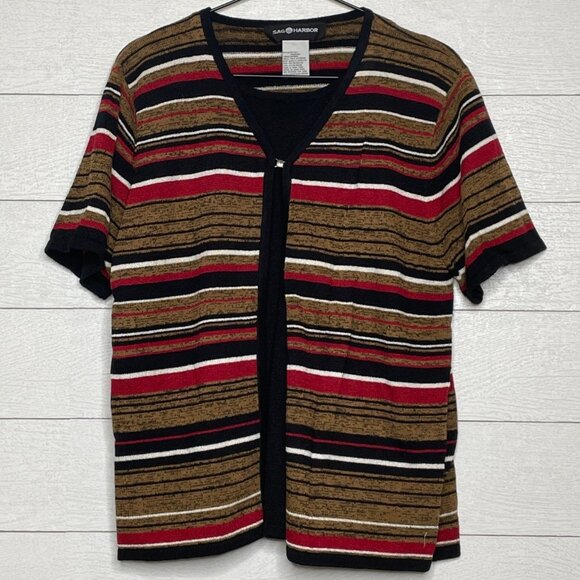 Sag Harbor Short Sleeve Sweater Twinset Shirt Striped Womens Large - Picture 1 of 7